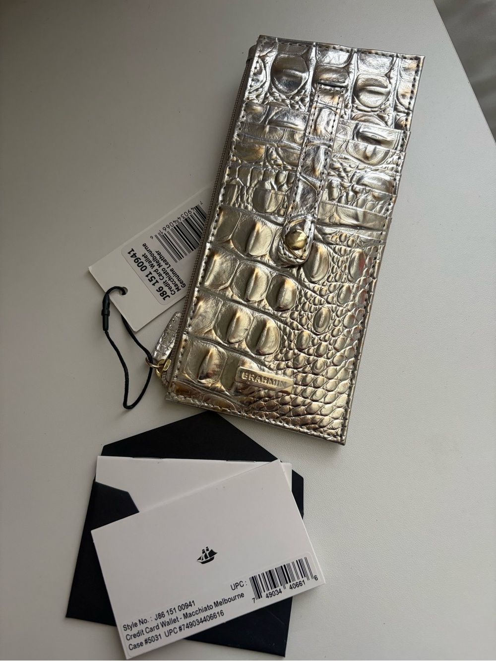 NWT Brahmin Macchiato Melbourne Silver Credit Card Wallet